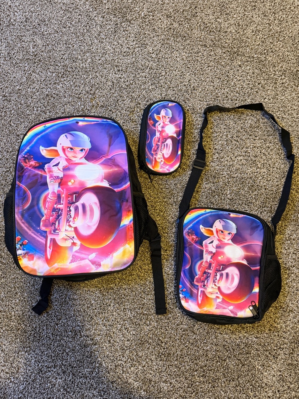 NWOT 3-Piece Girls Princess Peach Backpack, Lunch Bag & Pencil Case Set